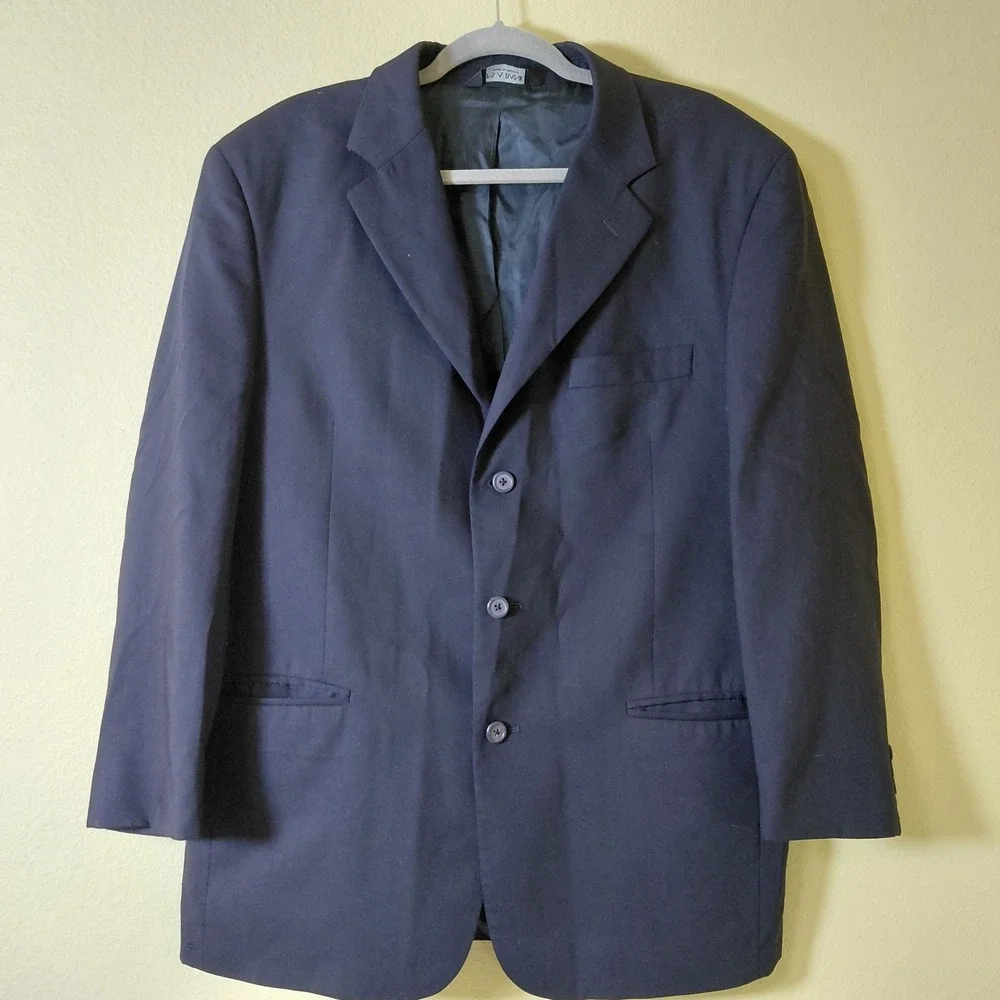 Jos A Bank Mens 43R Blue Wool Fully Lined Suit Jacket Sport Coat Blazer